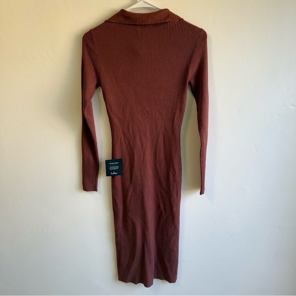 NWT Lulus Daily Favorite Rust Brown Long Sleeve Midi Dress size Small - Picture 3 of 7